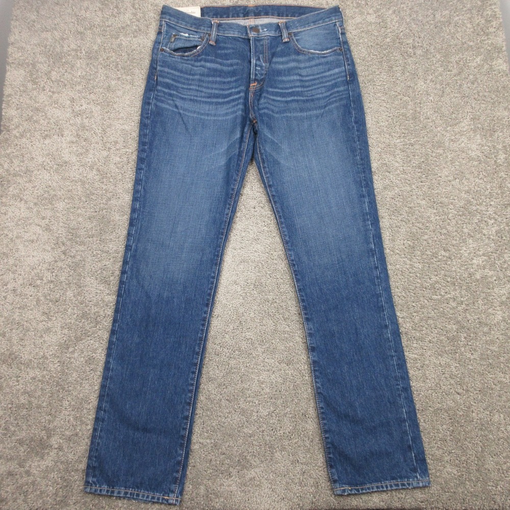 Abercrombie‎ & Fitch Jeans Mens 34x34 Blue Slim Straight Button Fly Denim Pants